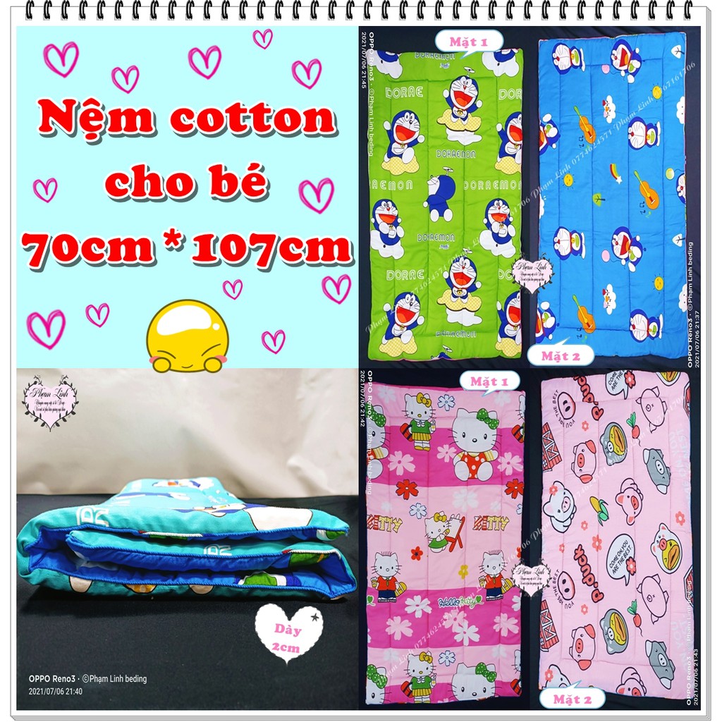 Nệm chần bông cotton có hoa văn cho em bé size 70cm*107cm có thể gấp gọn đa năng sử được được 2 mặt Topper cho bé