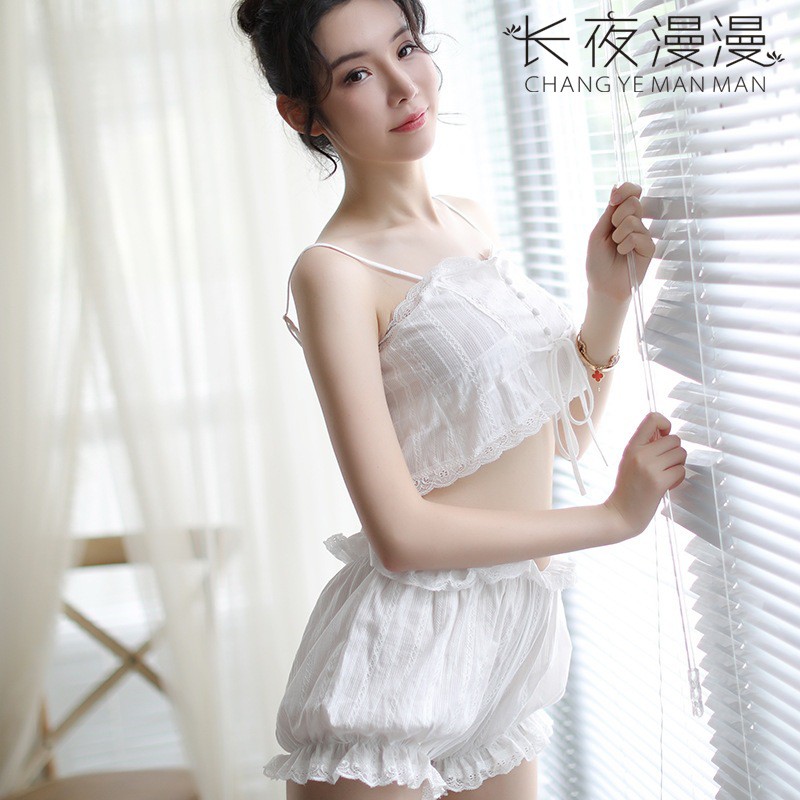 Bộ Đồ Ngủ Nữ 2 Dây Sexy Siêu HOT 2021 - Bộ Ngủ Hai Dây Set Ngủ Vải Đũi Mỏng Màu Trắng Gợi Cảm UNIVERSALXXX - DNS37 | BigBuy360 - bigbuy360.vn