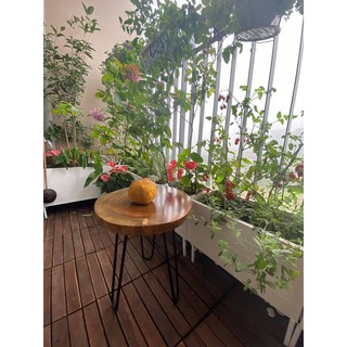 Kệ để cây ban công chân hairpin cao 72, D = 25 - 35cm| kệ gỗ nguyên khối gỗ xà cừ