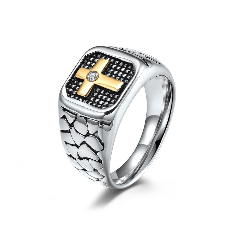 Nhẫn Nam Mặt Vuông Hình Thánh Giá Titan Ko Đen TT 4338