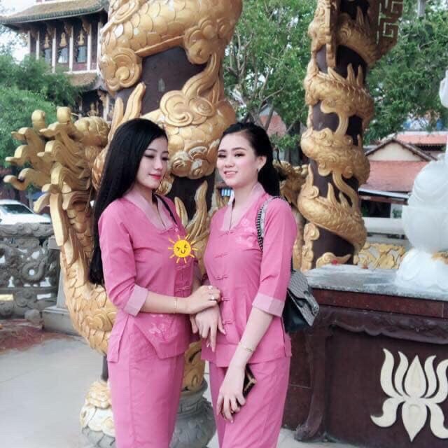 ĐỒ LAM ĐI CHÙA thiết kế mẫu la hán nữ phối thêu sen nút nổi set phật tử quần áo đi chùa mẫu truyền thống thanh lịch