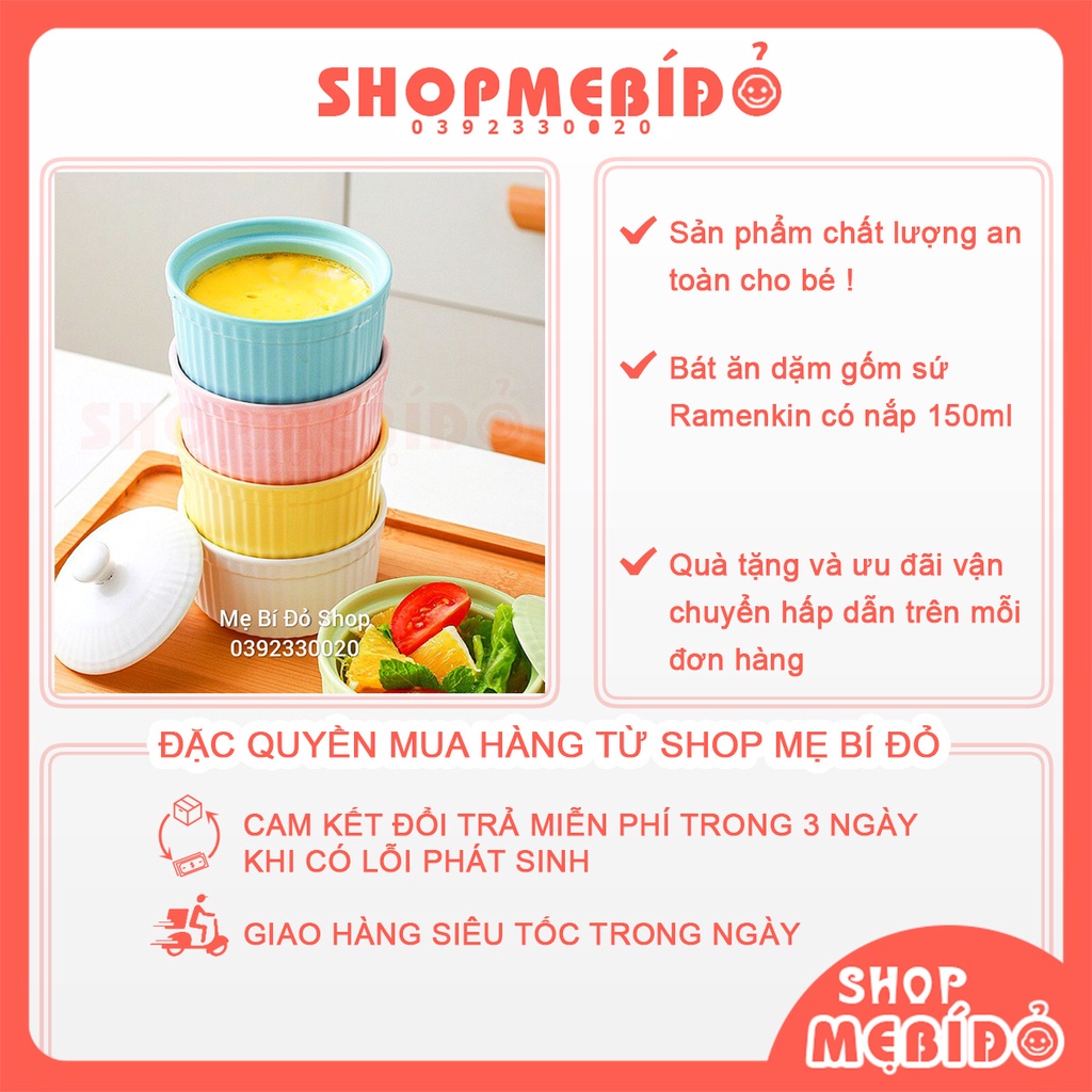 Bát Ăn Dặm Gốm Sứ Ramenkin Có Nắp 150ml