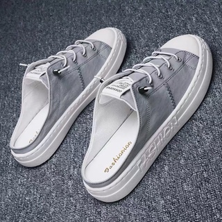 Giày lười vải canvas không gót màu trắng thông thoáng phong cách hè dành cho nam