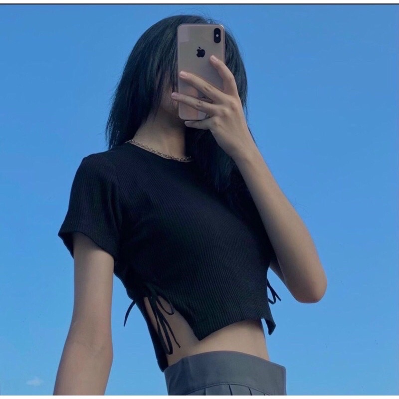 Áo croptop cột dây 2 bên eo trơn, hai màu P87777