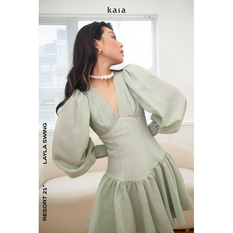 Đầm ngắn hạ eo phối li Layla Swing Dress - KAIA