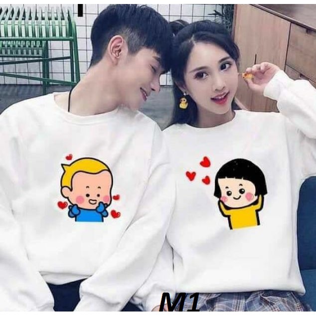 Áo Nỉ cổ tròn dài tay đôi (giá bán 2 cái) các mẫu hoạt hình, chất nỉ bông mịn cho các bạn đi dạo phố, hẹn hò, đi học
