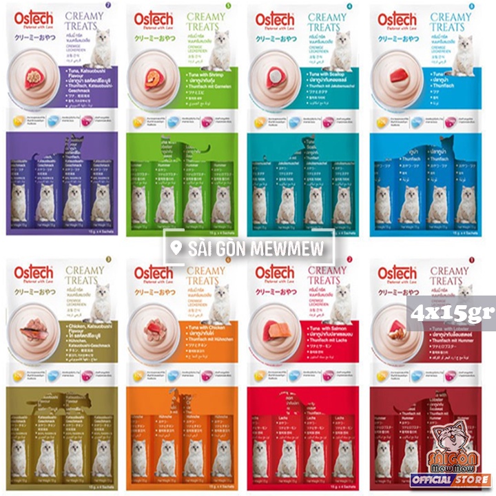 Súp thưởng cao cấp cho mèo OSTECH CREAMY TREAT Bịch 4 thanh x 15gr| Sài Gòn MewMew