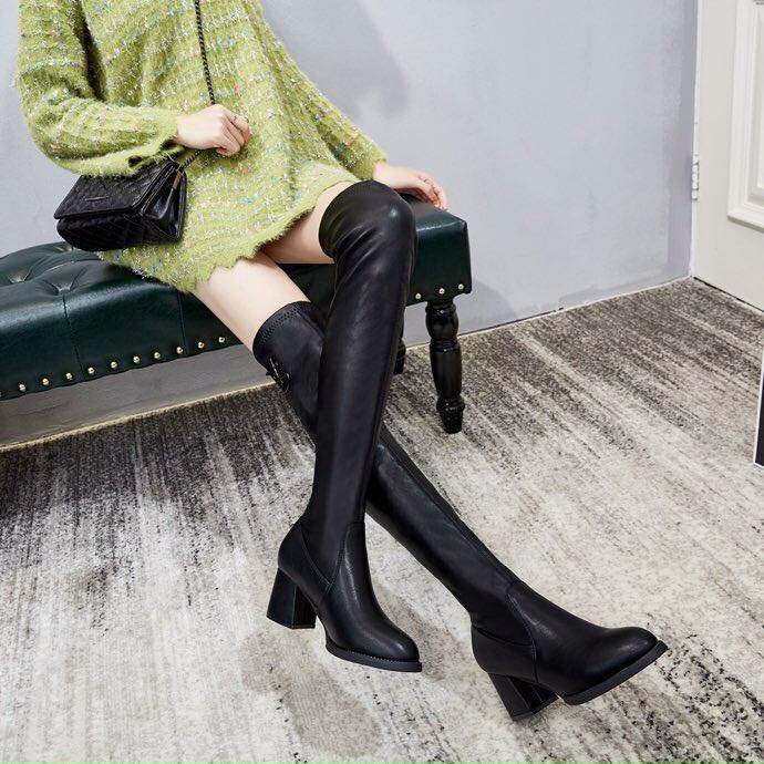giày boot  da trơn tag chữ gót vuông 7cm mã 881-36 ( MẪU DÀNH CHO BẮP BÉ)