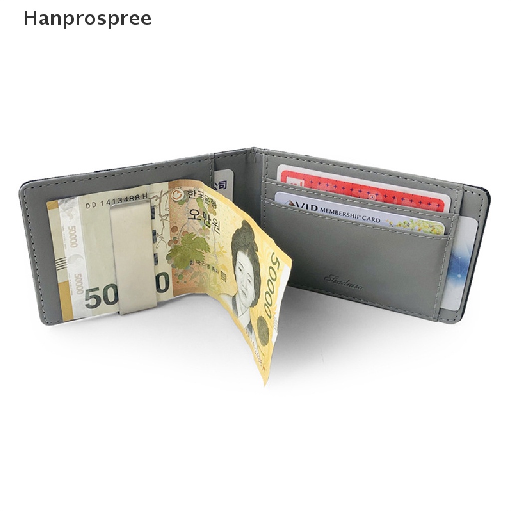 Hanprospree > Ví Da Kẹp Tiền Mỏng Màu Trơn Có Kẹp Kim Loại Giữ Thẻ Tín Dụng / Giấy Tờ Thời Trang Cho Nam