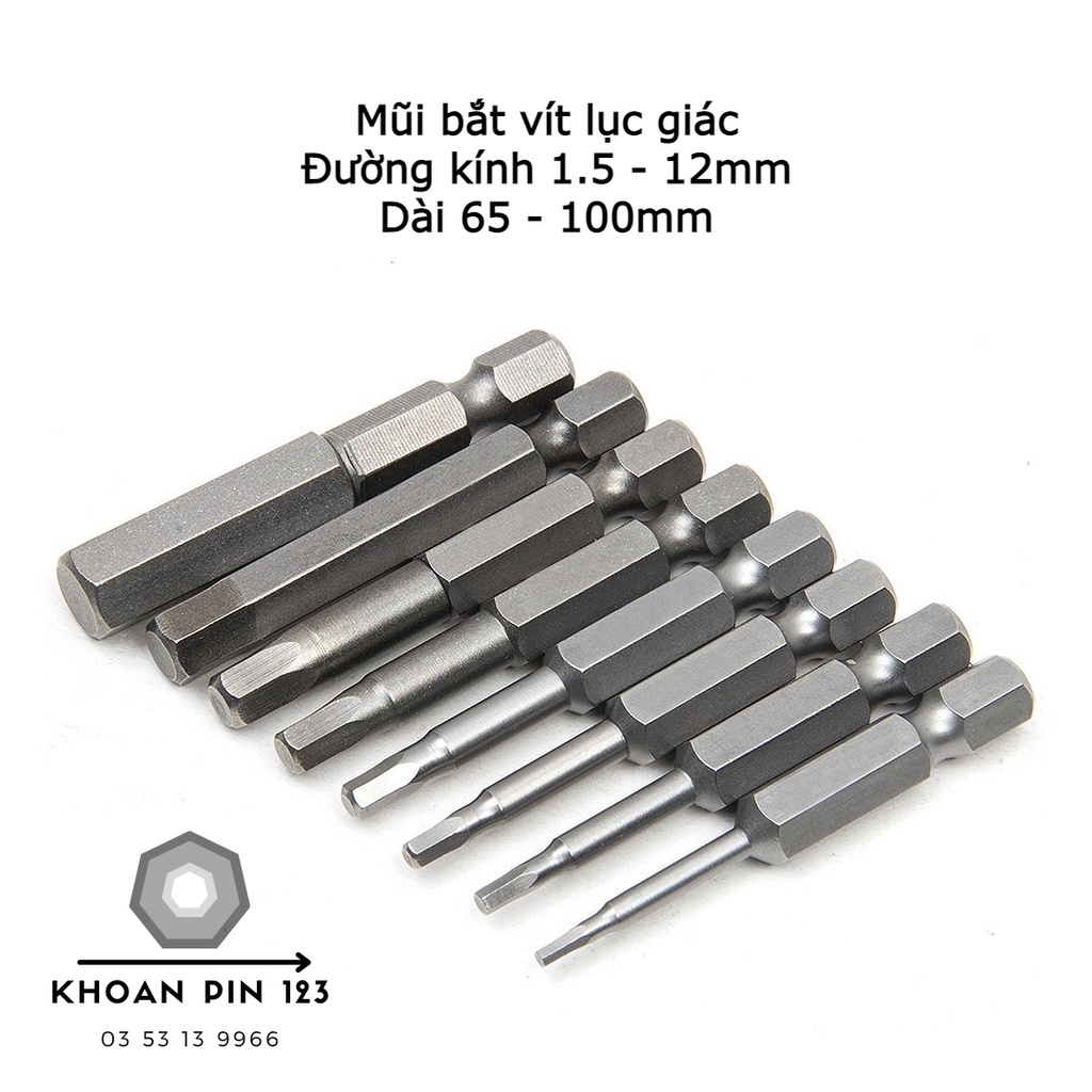 Mũi vít đầu lục giác 1/4 đường kính 1.5mm - 12mm