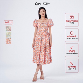 Đầm Nữ 𝐂𝐂𝐇𝐀𝐓 Họa Tiết Cổ Dây Bắt Chéo Dáng Xòe Phong Cách Trẻ Trung Thanh Lịch 12VND5027XT