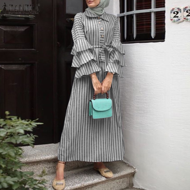Đầm maxi Zanzea tay dài phong cách retro cho nữ Hồi giáo