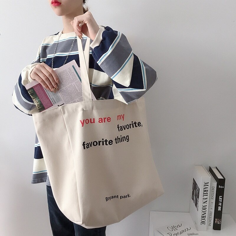 Túi Xách Canvas Cỡ Lớn In Chữ Đơn Giản Thời Trang Cho Nữ