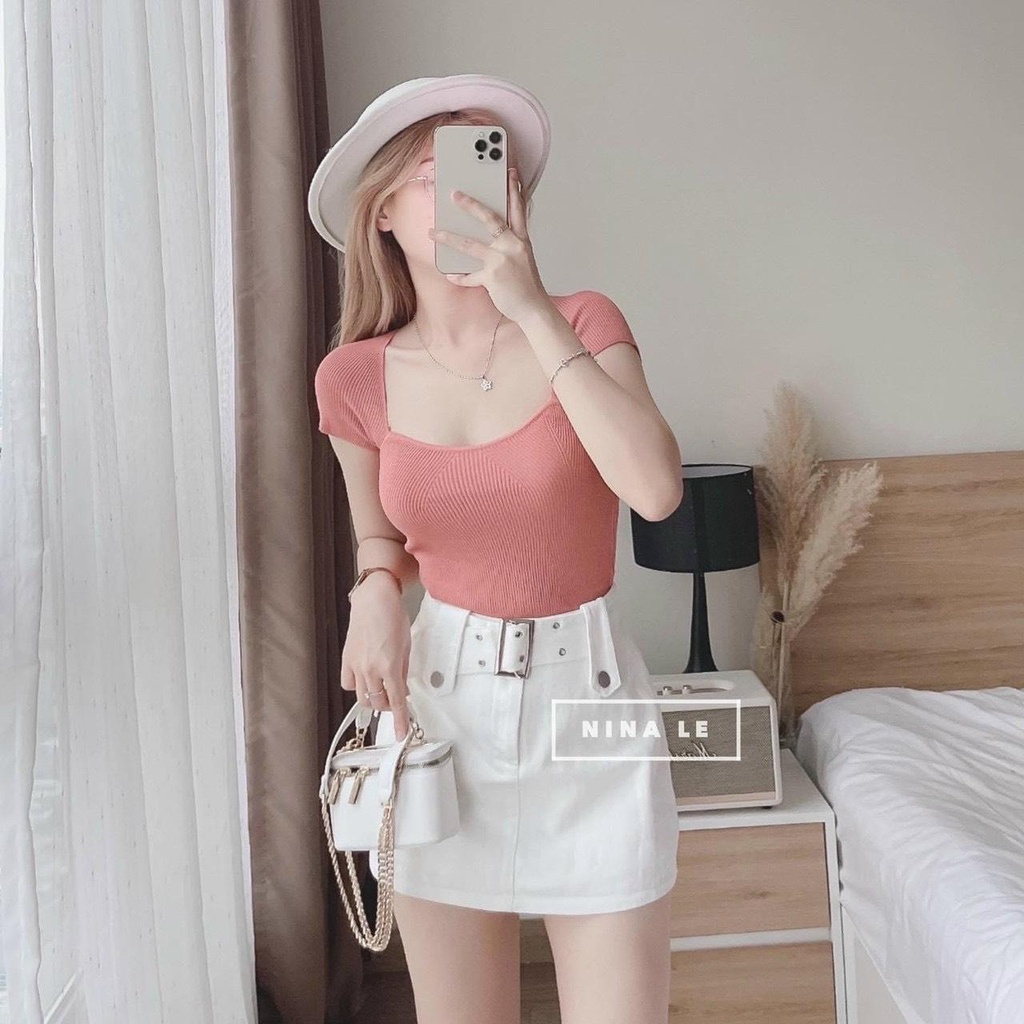 Chân Váy Ngắn Lưng Cao alohashop91, Dáng Ôm Phối Đai Lưng So To