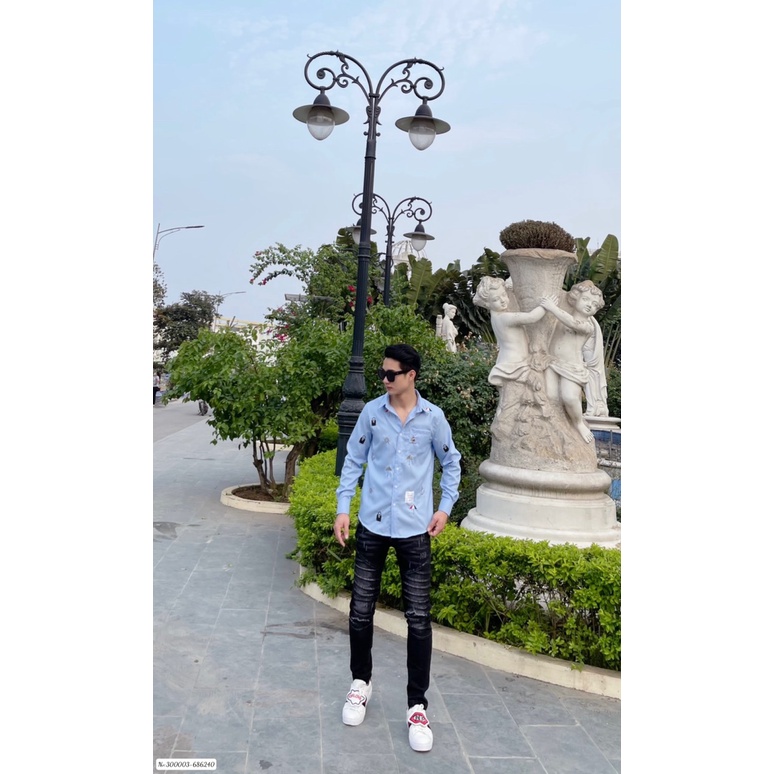 Sơ Mi Thom Browne LAM'S STORE thêu hình họa tiết xanh ,trắng ,chất vải gai cao cấp thoáng mat thấm hút mồ hôi