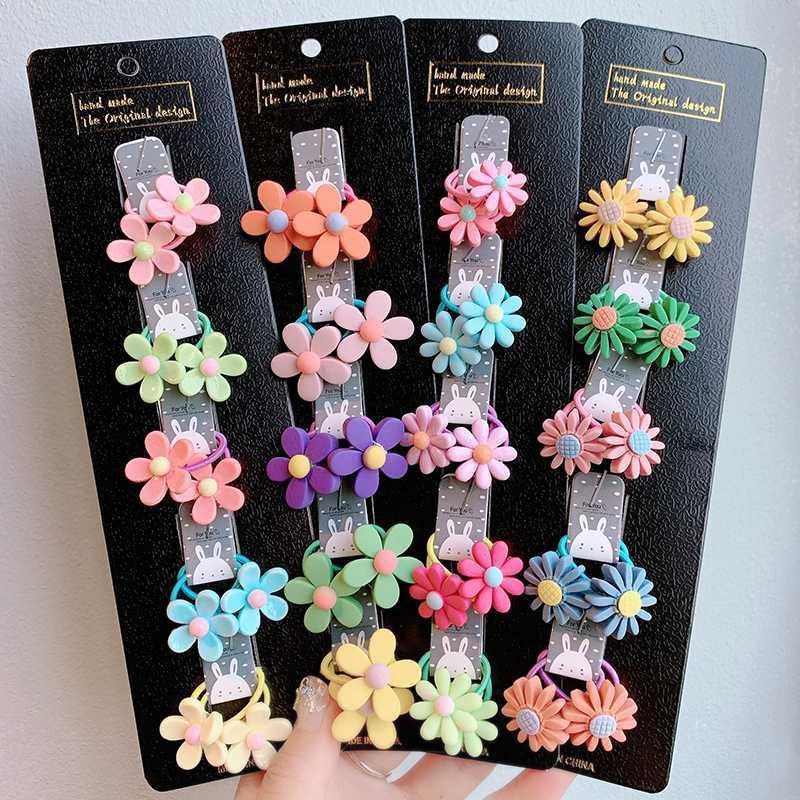 Bộ 10 dây buộc tóc, cột tóc 5 kiểu cho bé gái hoạt hình , dây nhỏ cho bé ít tóc, vĩ màu đen sang chảnh