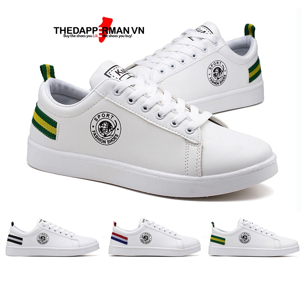 Giày sneaker thể thao nam THEDAPPERMAN TDM7635 chất liệu da, đế cao su nhiệt,siêu êm,phù hợp chạy bộ,màu trắng gót xanh