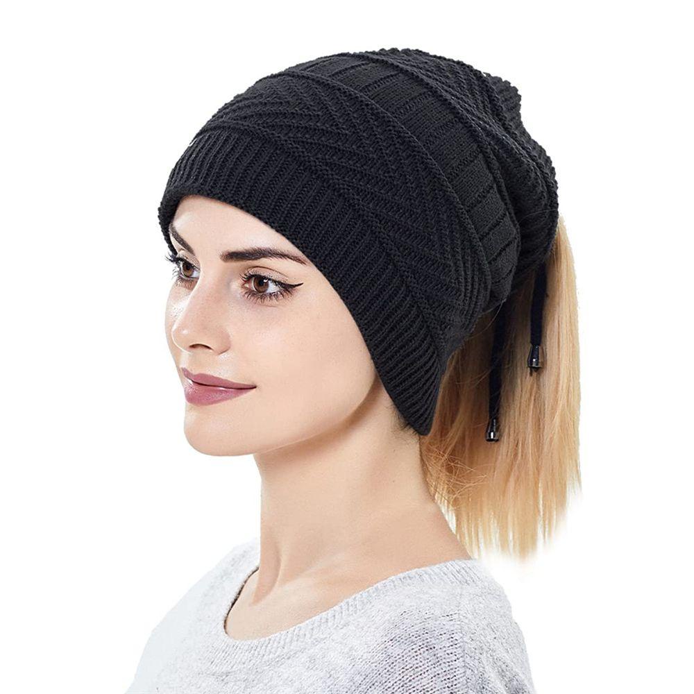 Maxg Mũ Beanie Dệt Kim Lót Lông Cừu Mềm Mại Giữ Ấm Cổ Đuôi Ngựa Chạy Bộ Thể Thao Mùa Đông