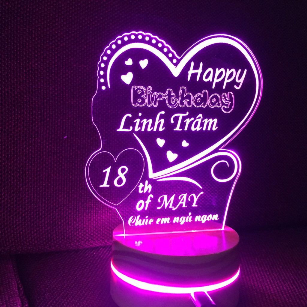 Đèn Trang trí led 3D HAPPY BIRTHDAY, quà tặng sinh nhật, vanlentine, tình yêu | Khắc tên theo yêu cầu |Quà Tặng Độc Đáo