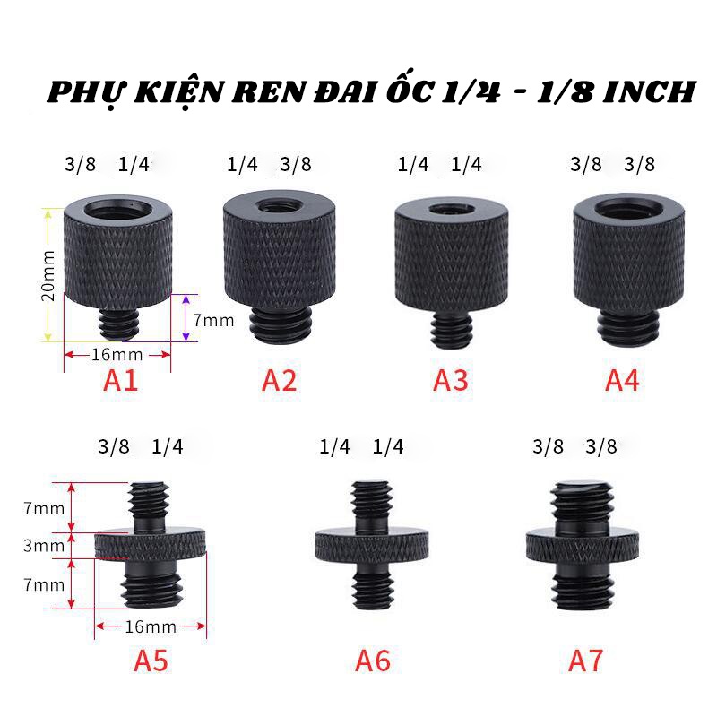 Đầu chuyển đổi ren đai ốc vít 1/4 inch và 3/8 inch phụ kiện chân máy ảnh