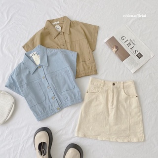 Áo sơ mi nữ dáng croptop bo chun eo_nhienvintage ba48