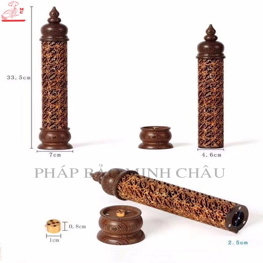 LƯ XÔNG GỖ TRỤ 33CM - NÂU