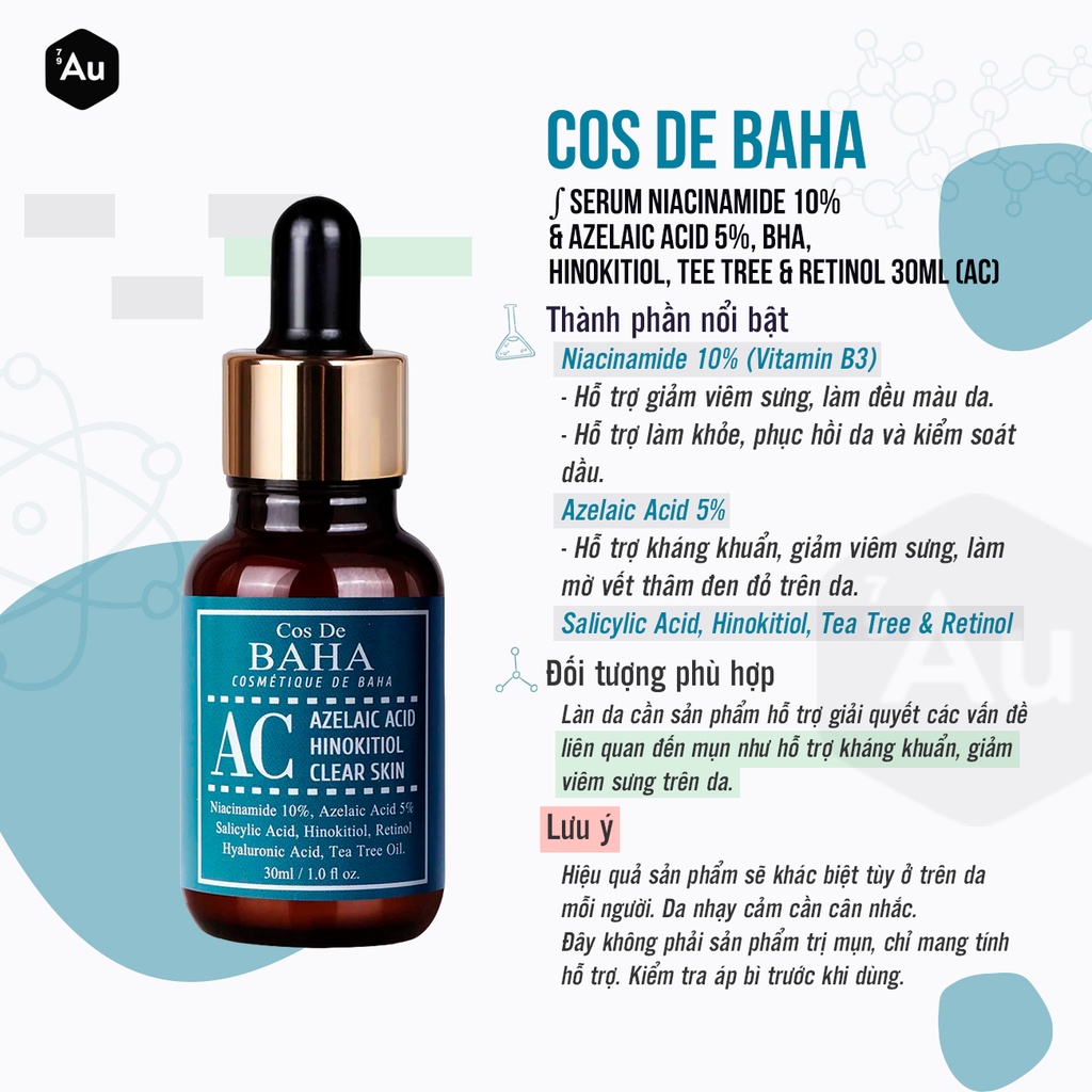 Cos De BAHA | Serum Niacinamide 10% + Azelaic Acid 5% Hỗ Trợ Giải Quyết Các Vấn Đề Về Mụn 30ML (AC)