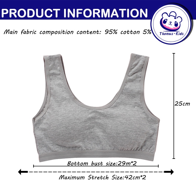Áo lót vải cotton Hai Dây Mỏng Có Đệm Ngực Cho Bé Gái 8-16 Tuổi