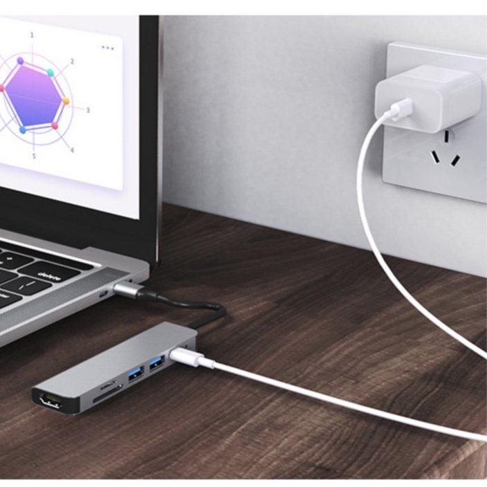 Cáp chuyển đổi máy tính táo-surface-laptop typec sang hdmi + usb + thẻ nhớ sd + pd sạc 6in1