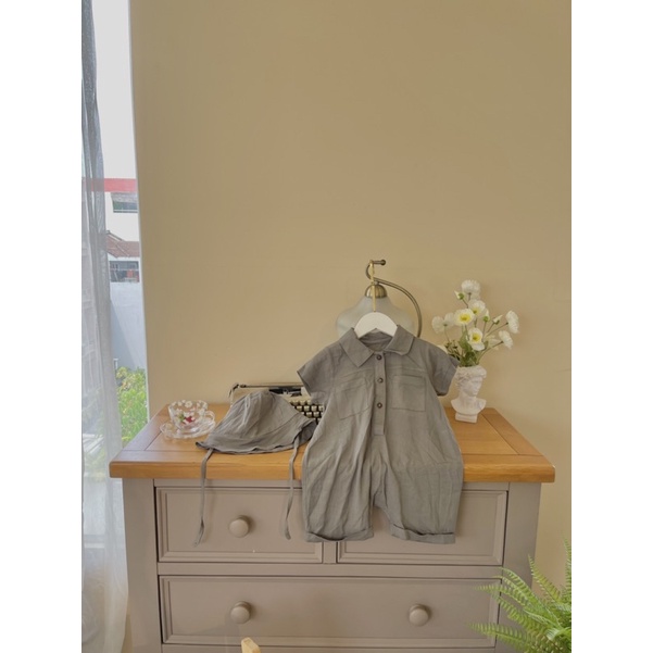 Bộ liền thân đũi mềm + nón em bé trai nanci room