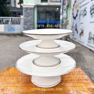 Đĩa sứ thờ họa tiết đá hoa cương 3 cỡ - Trắng