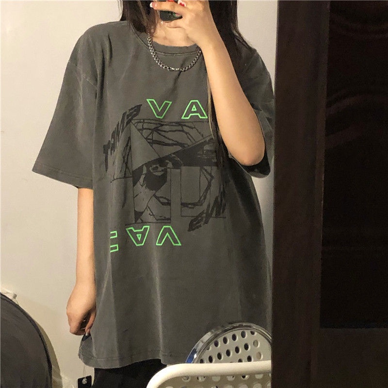 Áo thun tay ngắn dáng rộng phong cách Retro Hàn Quốc