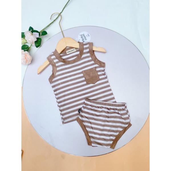 Bộ ba lỗ chip thun lạnh sọc dệt Minky Mom cho bé từ 5-17kg
