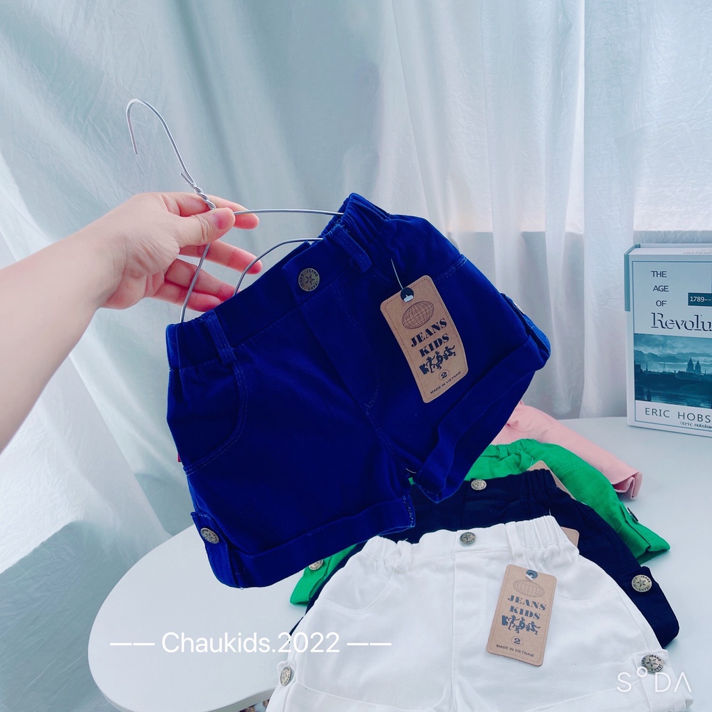 Quần đùi bé gái, quần short kaki gập gấu đai đính cúc siêu xinh cho bé