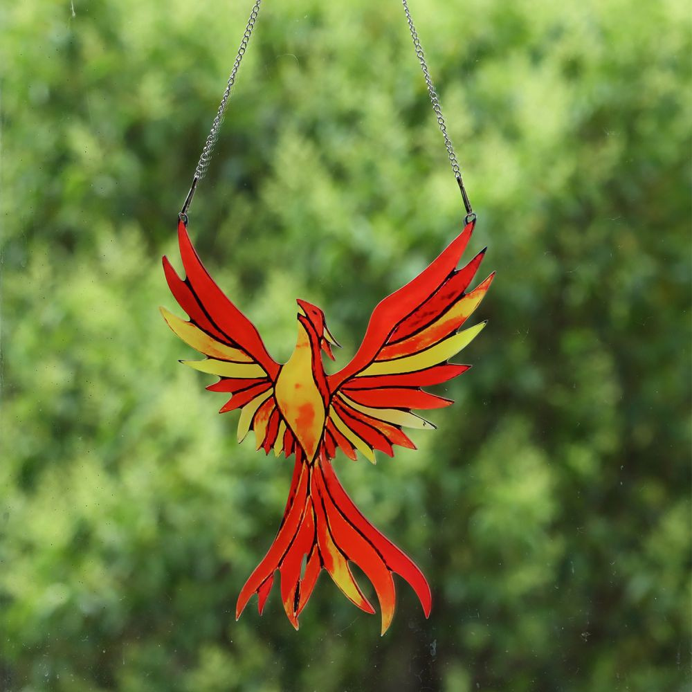 ❤LANSEL❤ Garden Red Bird Suncatcher Panels Stained Glass Window Decor Window Ornament Living Room Home Decoration Window Hangings