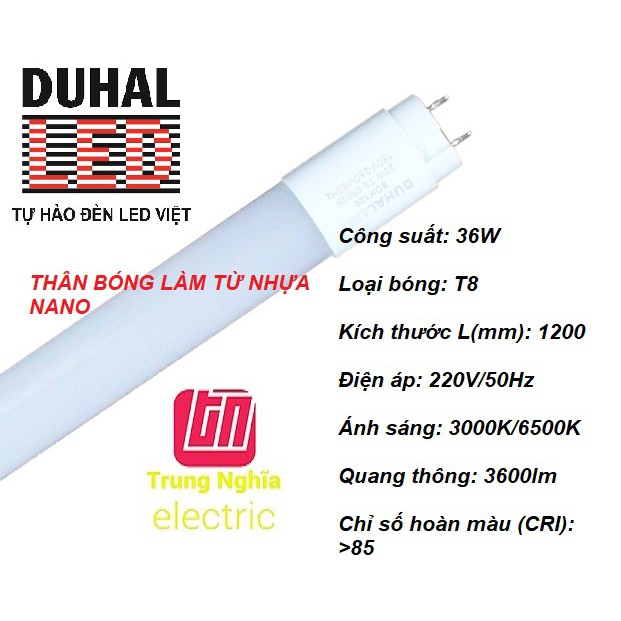 BÓNG LED TUÝP DUHAL 1M2 ÁNH SÁNG TRẮNG - CÔNG SUẤT CAO 36W