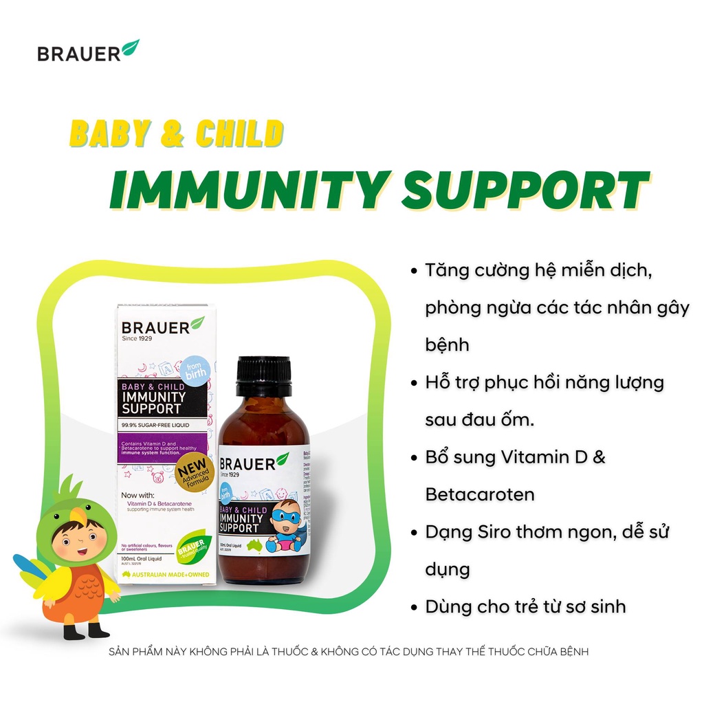 Brauer Hỗ trợ Tăng cường Hệ miễn dịch dạng siro 100ML [Date 02.2023-Rách Vỏ Ngoài]