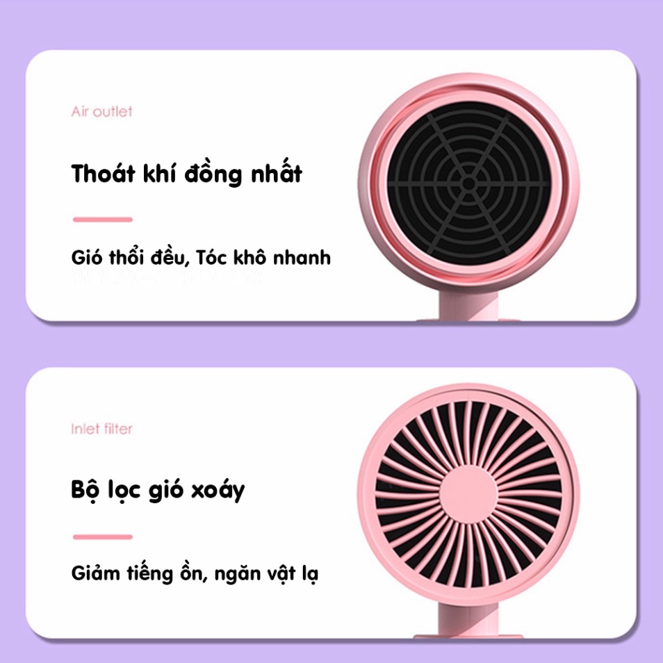 Máy sấy tóc mini Bedabenc tạo kiểu tóc chuyên nghiệp có ánh sáng xanh dưỡng tóc mượt tay cầm gấp gọn Pink Wish