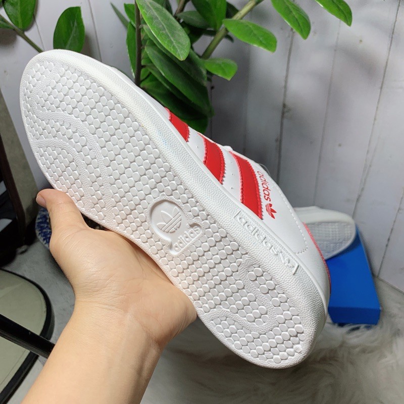 Giày thể thao trắng 3-sọc đỏ chuẩn lót da 693