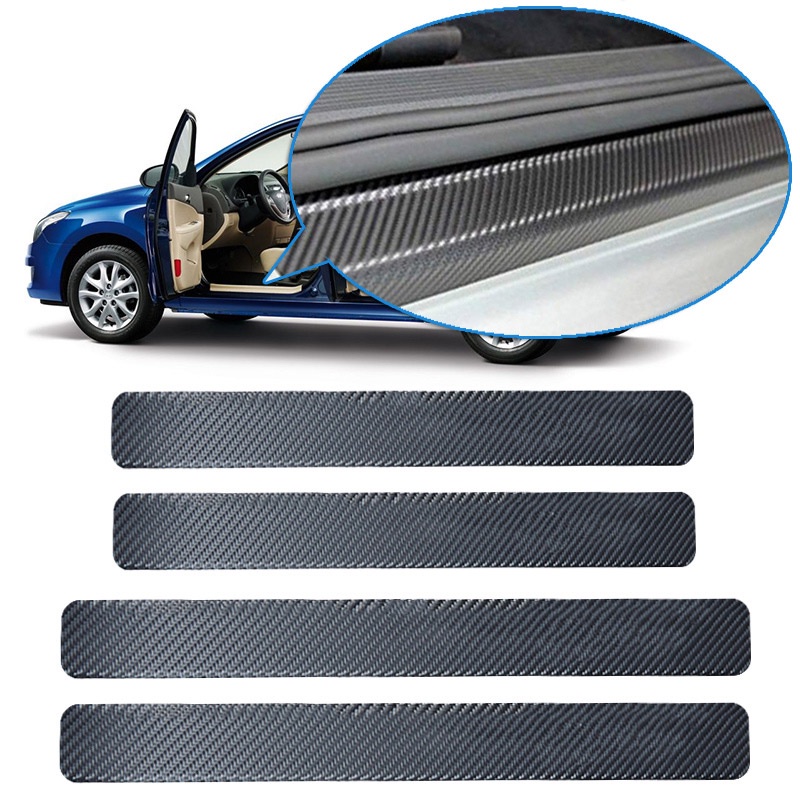 Set 4 Miếng Dán Cao Su Đen 3D Họa Tiết Sợi Carbon Thông Dụng Bảo Vệ Cửa Xe Hơi