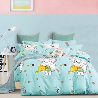 Vải may chăn ga áo gối,gối ôm khổ 2m5 hình chú chuột may mắn