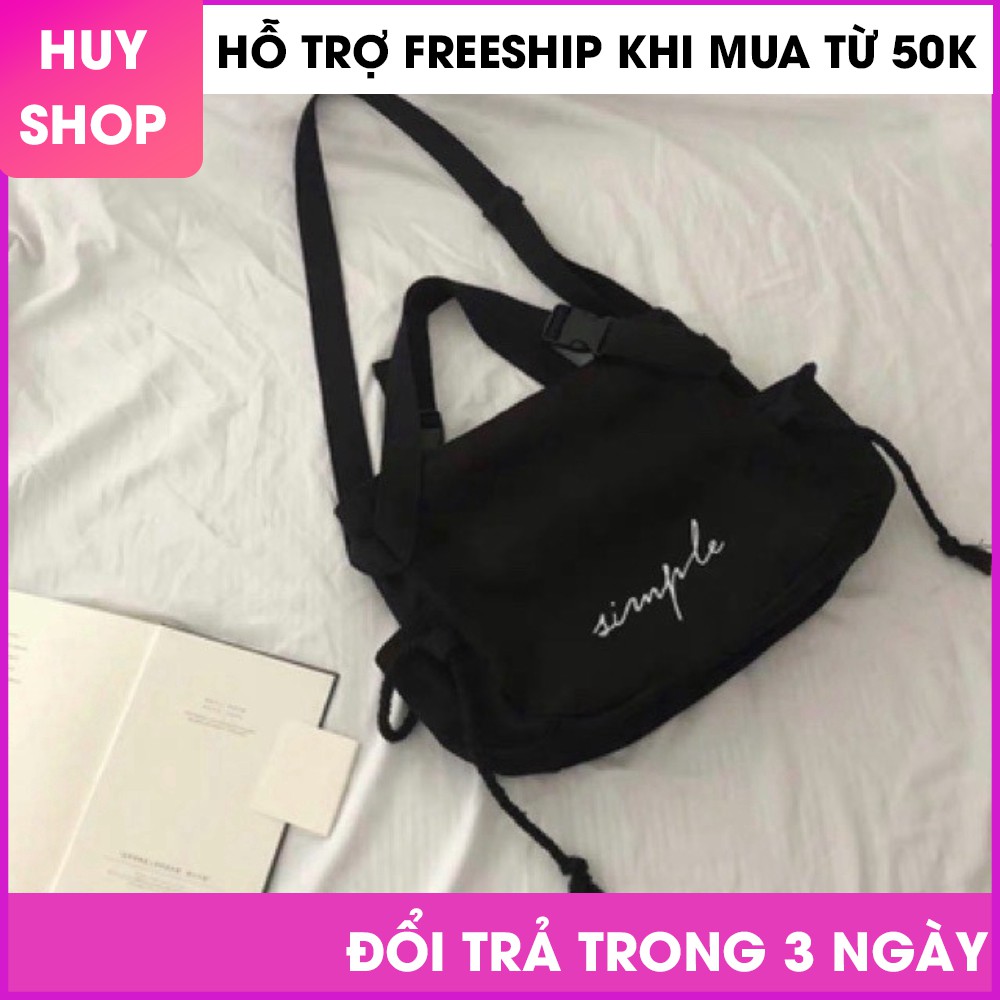 TÚI XÁCH NỮ VẢI CANVAS THÊU CHỮ SIMPLE ĐEN- TÚI NỮ UNISEX HÀN QUỐC CAO CẤP