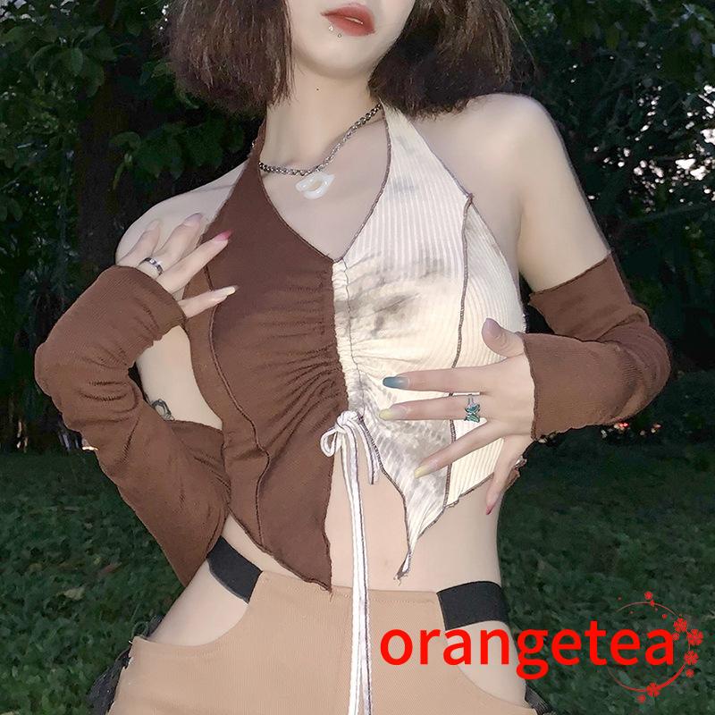 Women's Sleeveless Front Drawstring Color Block Camisoles
