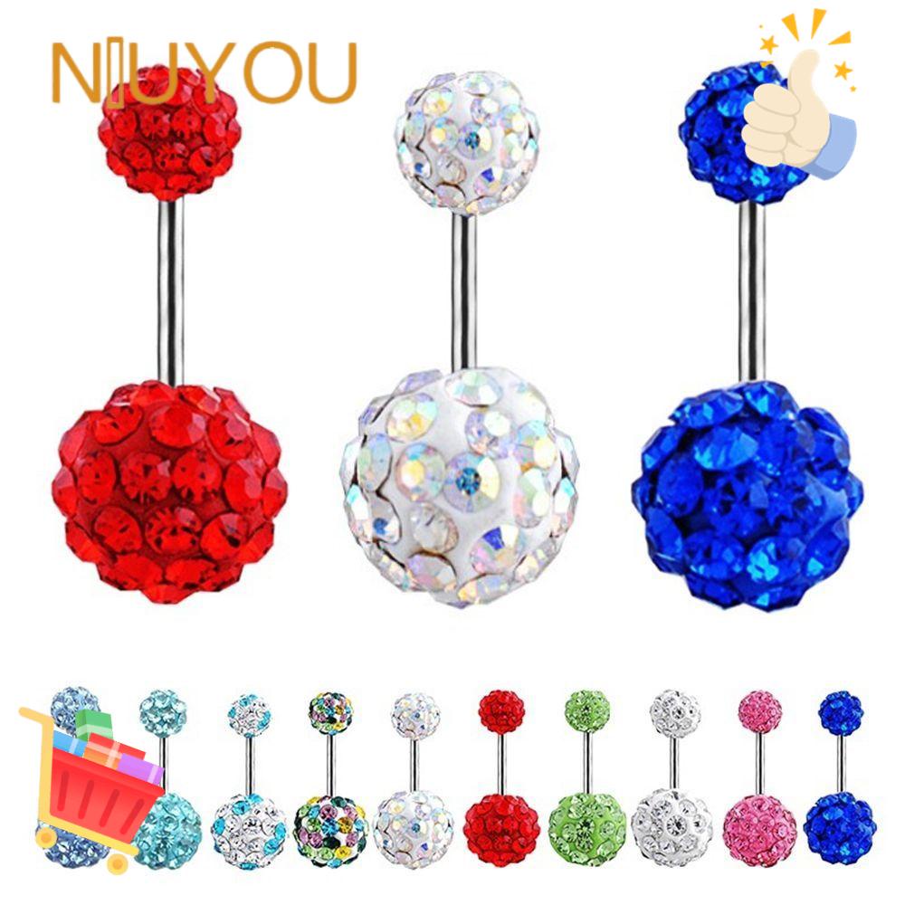 Thanh Bụng Đủ Màu Chất Lượng Cao|Khuyên Rốn Đính Hạt Tròn Đôi Xinh Xắn Thời Trang|Khuyên Rốn Thép Không Gỉ Nhiều Màu Thời Trang 8/10mm