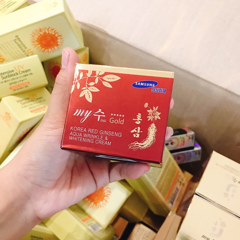 Kem sâm My Gold Korea Red Ginseng Aqua Wrinkle & Whitening Cream Hàn Quốc 50ml chính hãng