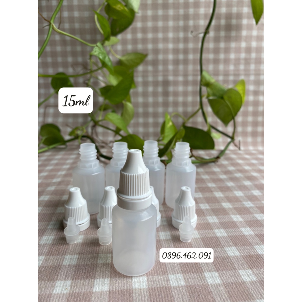 Chai lọ nhựa nhỏ giọt/nhỏ mắt/nhỏ mũi 15ml thân trong nắp garanti trắng