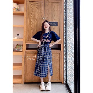 Set áo thun chân váy kẻ buộc