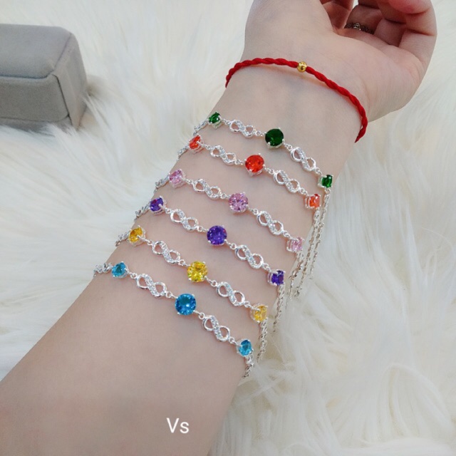 Lắc tay nữ bạc ta mặt vô cực gắn đá nhỏ nhiều màu - Bibi silver - BBS