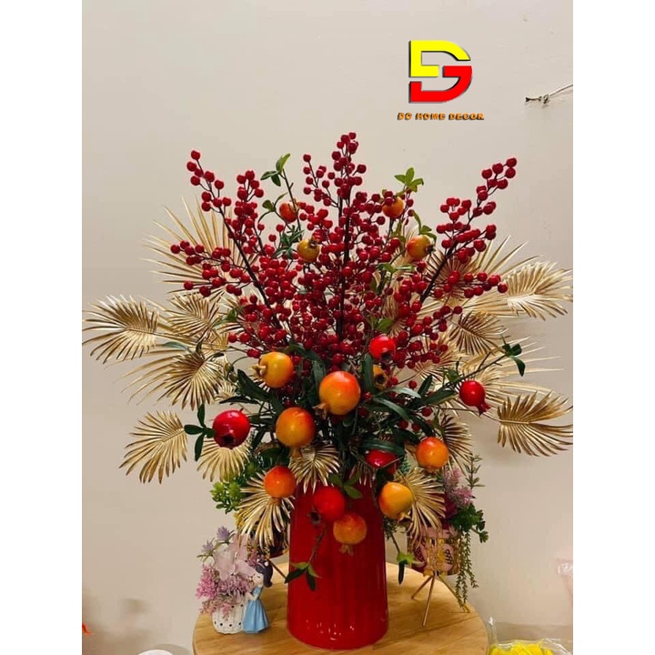 Cành Đào Đông Đỏ Cao Cấp Loại 1 Dài 100CM Trang Trí Nhà Cửa, Decor Nội Thất DC-07