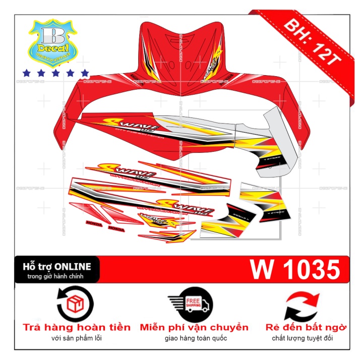 ( Quí khách vui lòng mang ra tiệm cho thợ dán ) Tem wave RS 110 đỏ xám